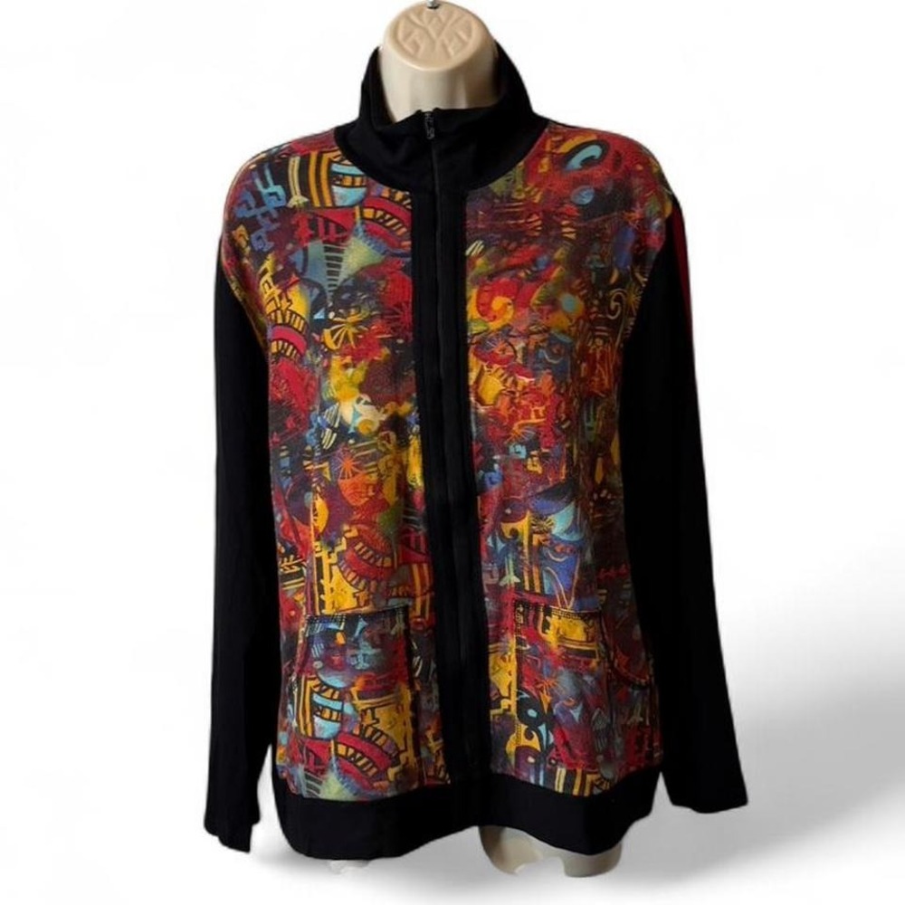 Vintage 90s Spa by Chico's‎ Abstract Pop Art Full Zip Track Jacket